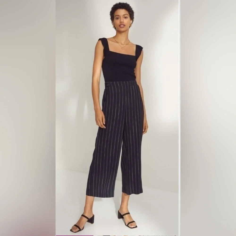 Wilfred Talin Black White Striped Crepe Wide
Leg Cropped  Pants Size 4 office.